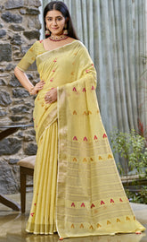 Cotton Yellow Libas Saree